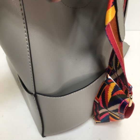 MERSI Vegan Demi Bucket Purse Colorful Strap Boho Crossbody Taupe Gray - Picture 3 of 16